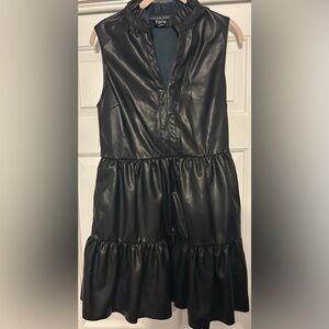 Fate Black Faux Leather Ruffle Dress